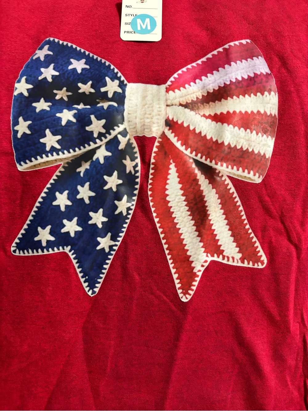NEW American Flag Bow Appliqué Sweater - Red, White & Blue size Medium
